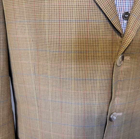 Burberry 40R Beige, Blue, Yellow, Red Windowpane Mens Wool Mens Sport Coat - Picture 3 of 9